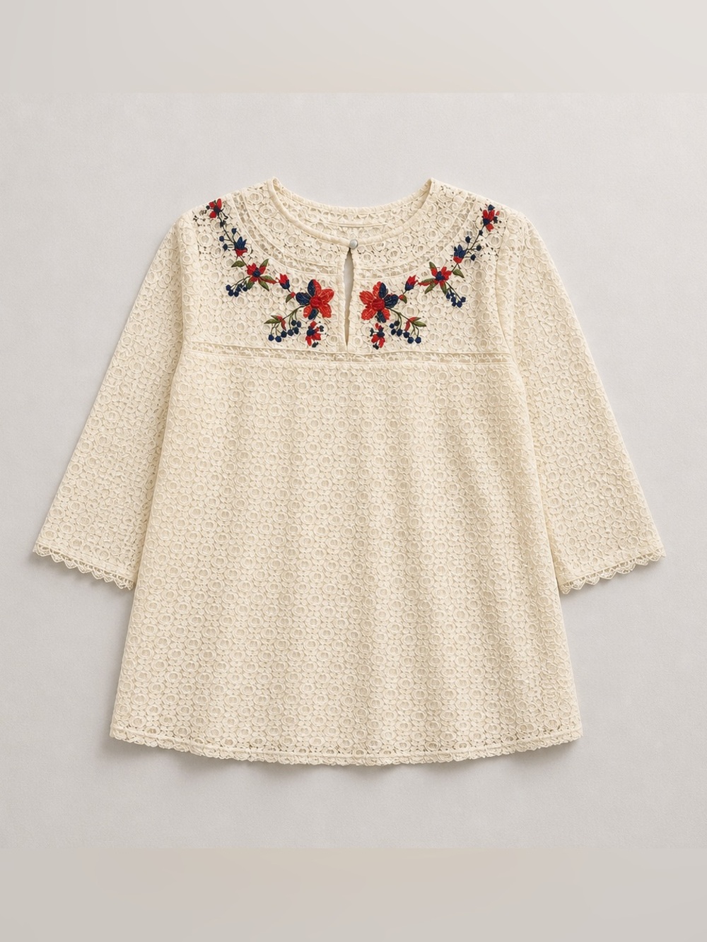 Umgee Cream Lace Tunic with Multicolor Floral Embroidery - Picture 2 of 3